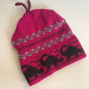 Mountain Rose Lake Placid 100% Wool Knit Beanie Hat Cap Dinosaur Handmade Pink
